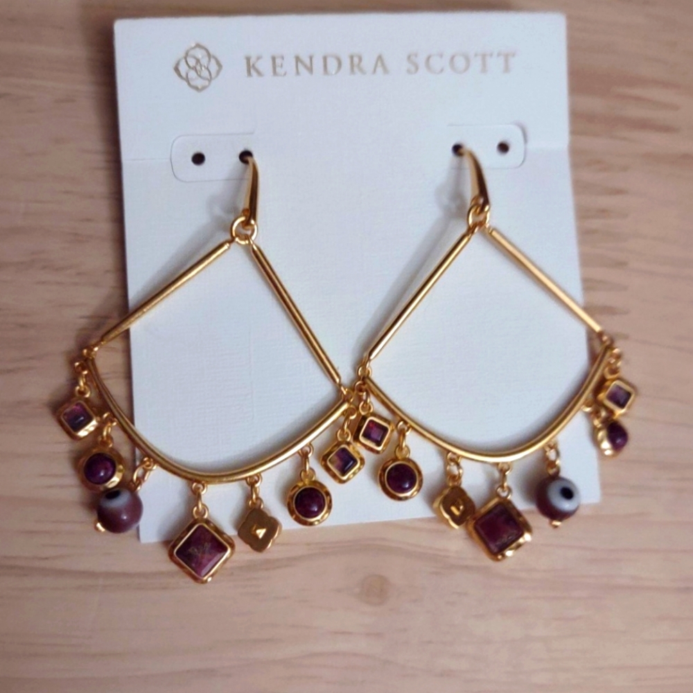 Kendra Scott Gemma Drop Orchid Stone Evil Eye Gold Charm Earrings Y2K Bling